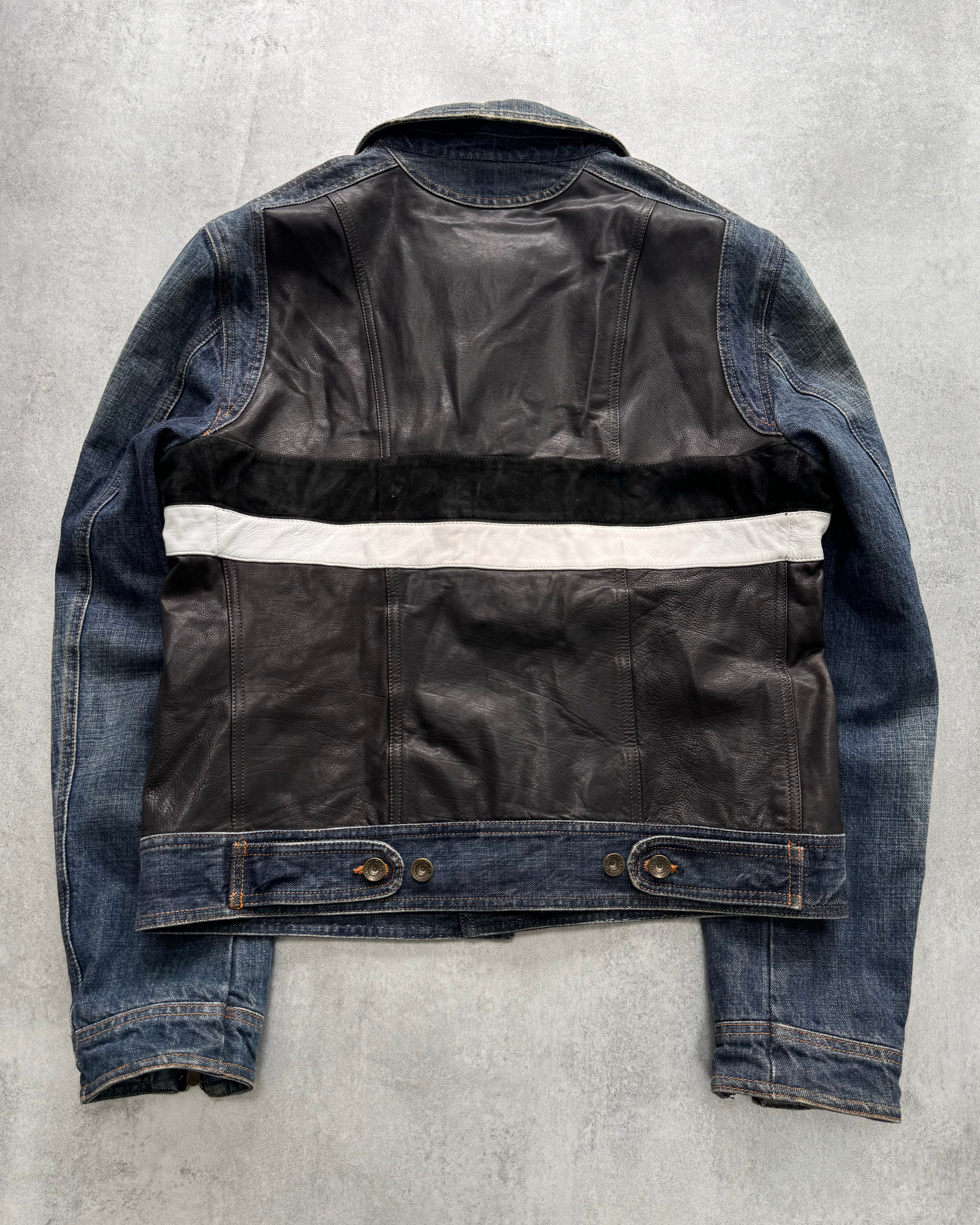 FW2005 Dolce & Gabbana Racer Hybrid Denim Leather Jacket - Image 3