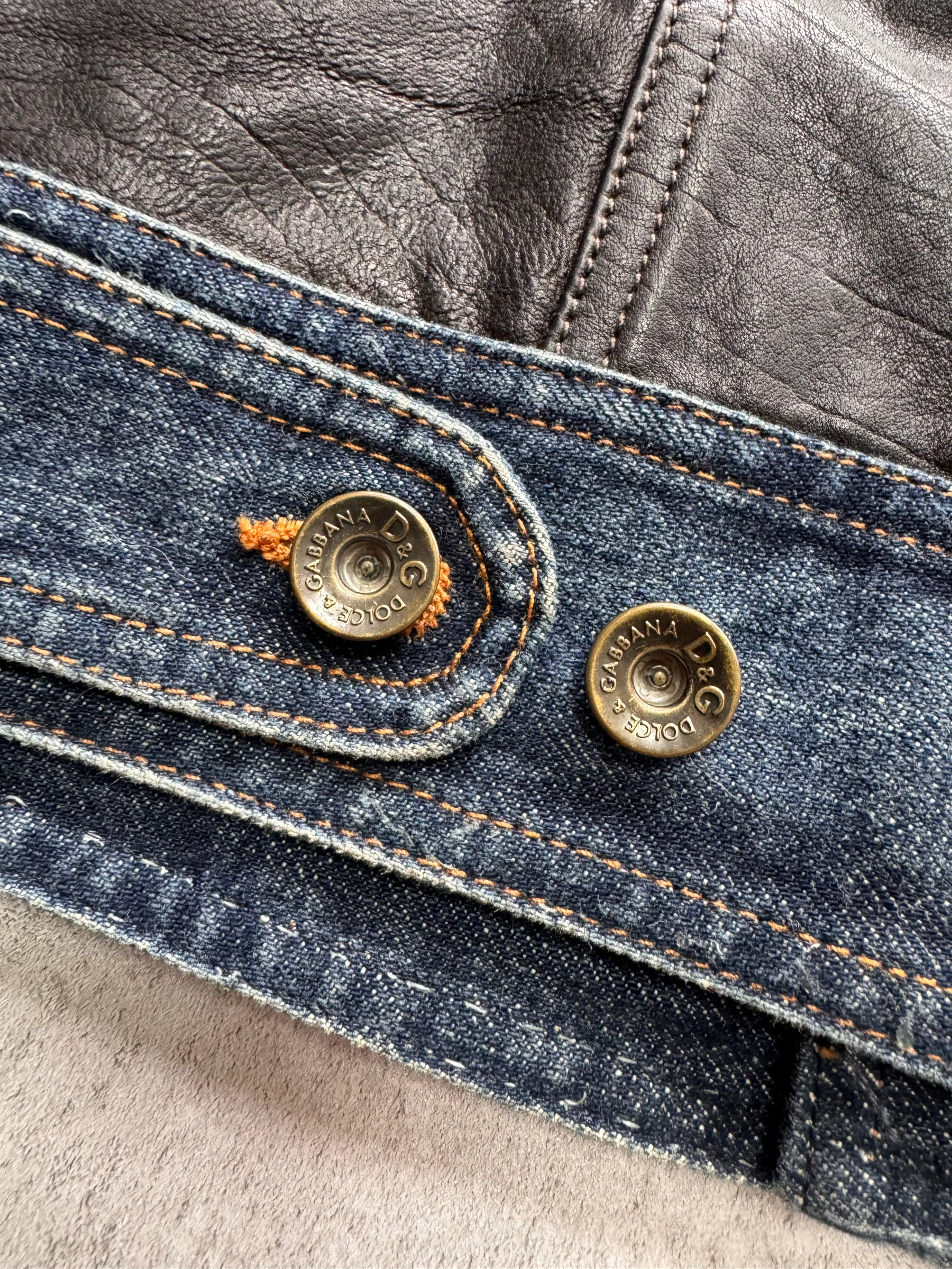 FW2005 Dolce & Gabbana Racer Hybrid Denim Leather Jacket - Image 4