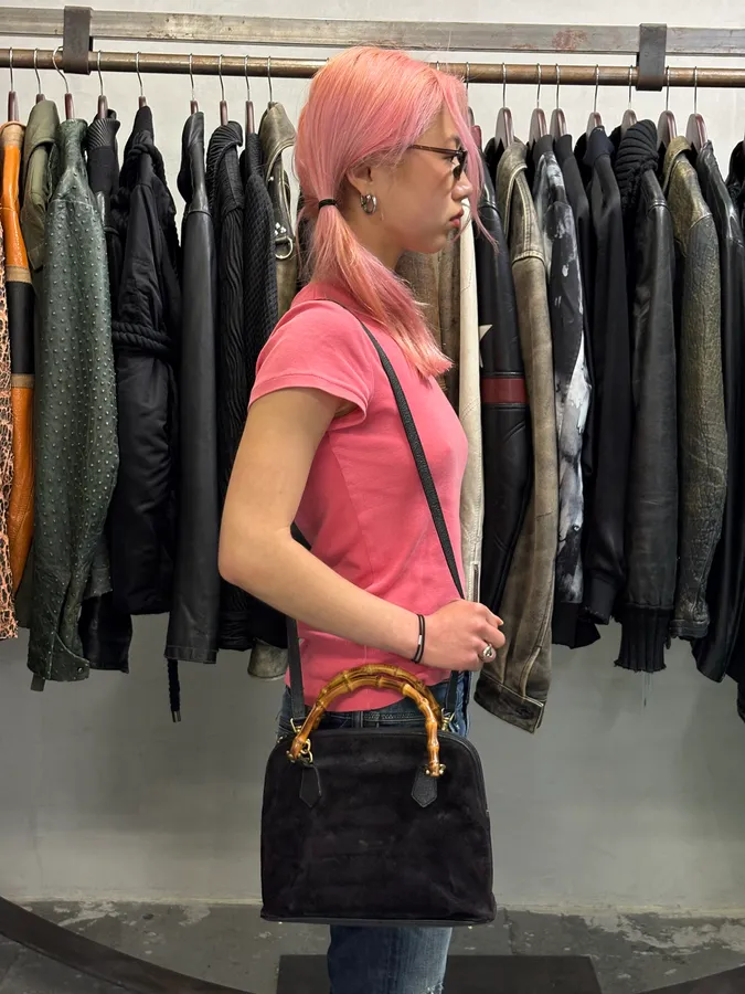 FW2006 Gucci Black Suede Bamboo Handle Bag - Image 3