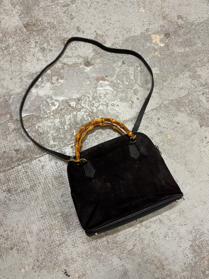 FW2006 Gucci Black Suede Bamboo Handle Bag - Image 4