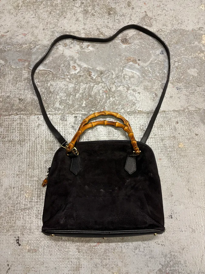 FW2006 Gucci Black Suede Bamboo Handle Bag - Image 5