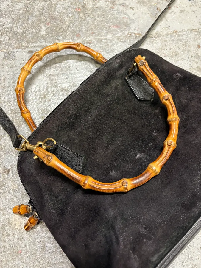 FW2006 Gucci Black Suede Bamboo Handle Bag - Image 6