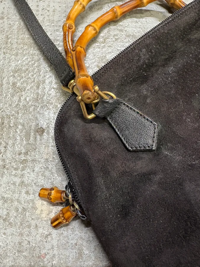 FW2006 Gucci Black Suede Bamboo Handle Bag - Image 7