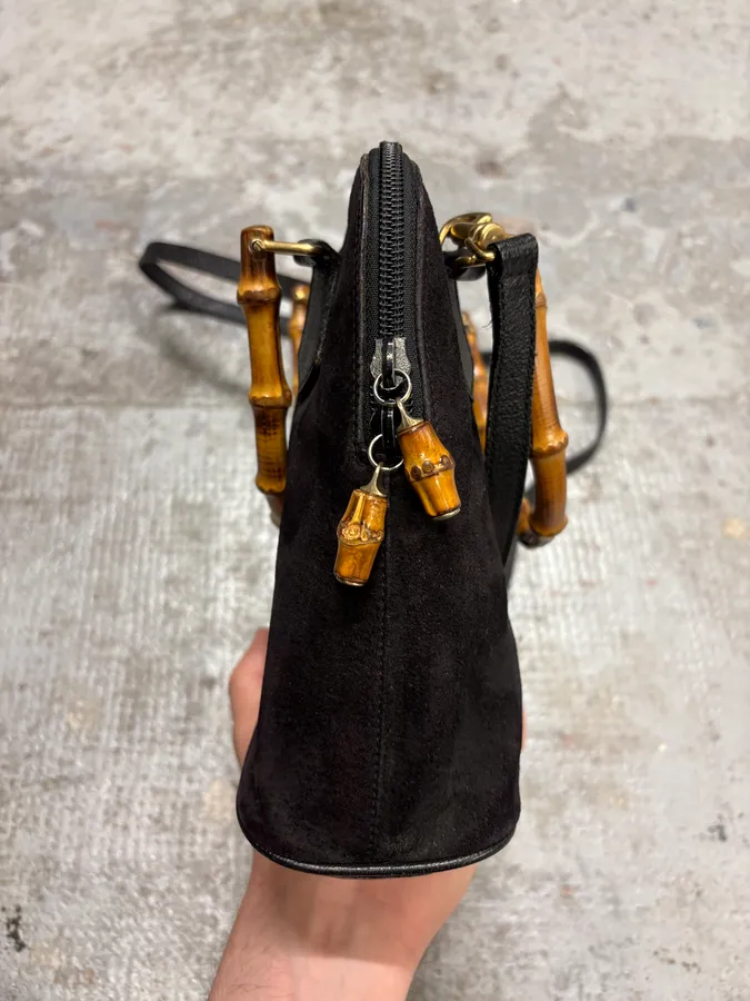 FW2006 Gucci Black Suede Bamboo Handle Bag - Image 8