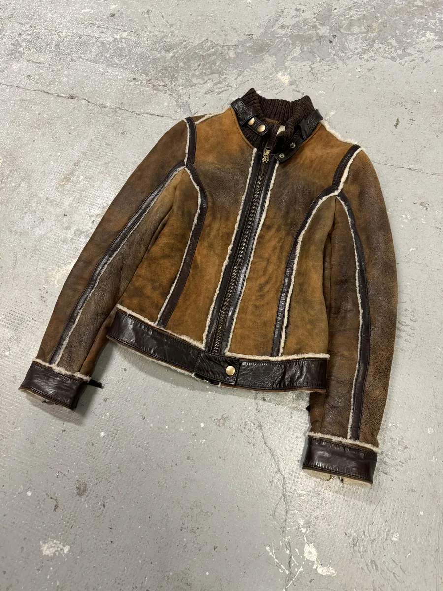 FW2010 Dolce & Gabbana Brown Faded Shearling Leather Jacket - Image 10