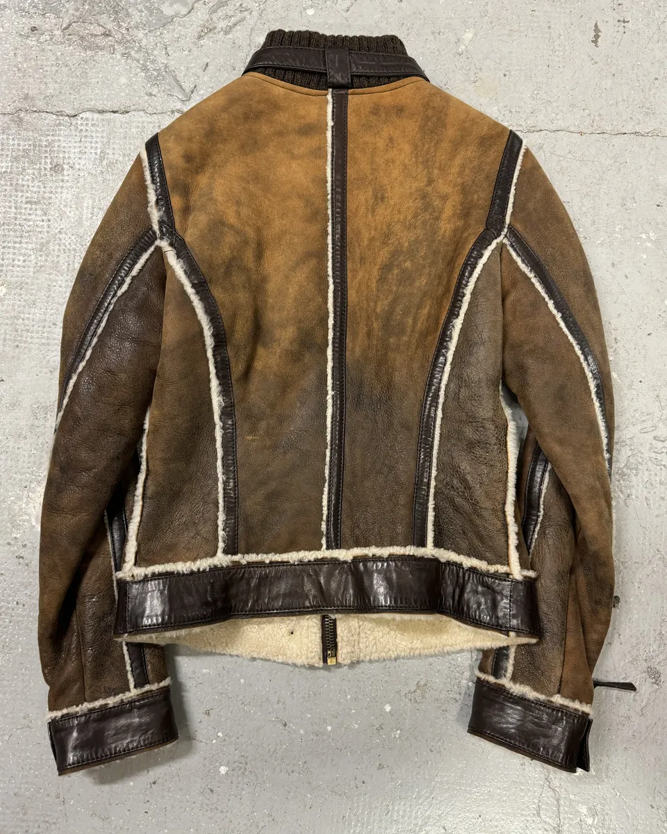 FW2010 Dolce & Gabbana Brown Faded Shearling Leather Jacket - Image 3