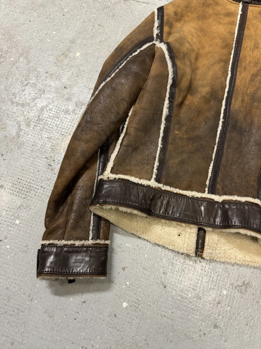 FW2010 Dolce & Gabbana Brown Faded Shearling Leather Jacket - Image 6