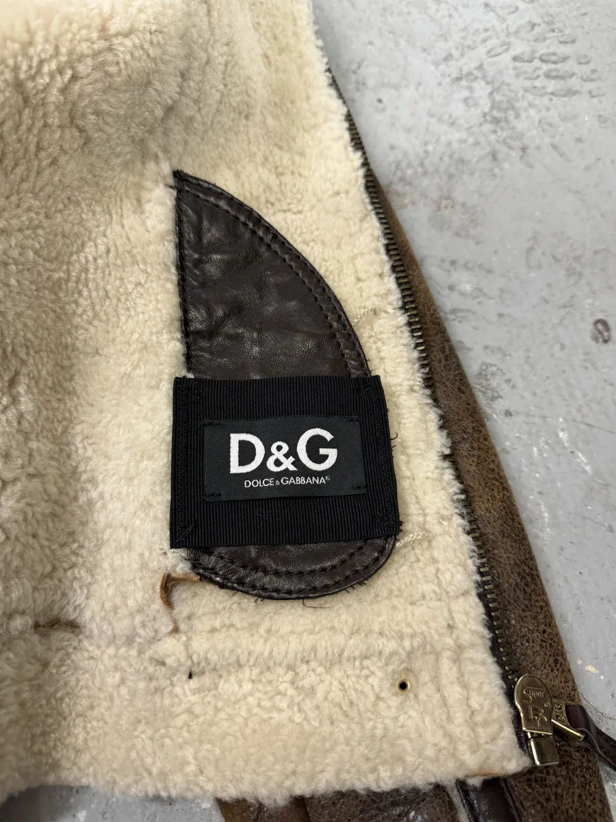 FW2010 Dolce & Gabbana Brown Faded Shearling Leather Jacket - Image 8