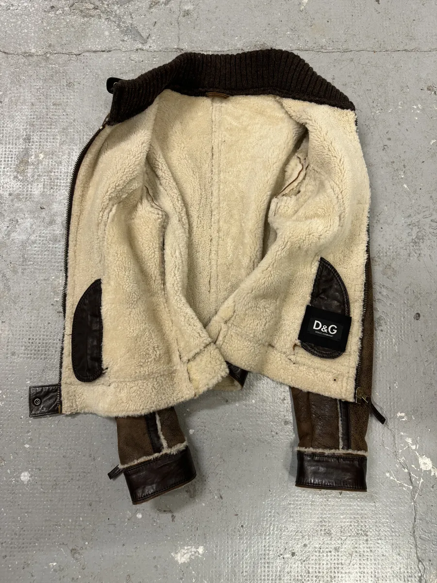 FW2010 Dolce & Gabbana Brown Faded Shearling Leather Jacket - Image 9