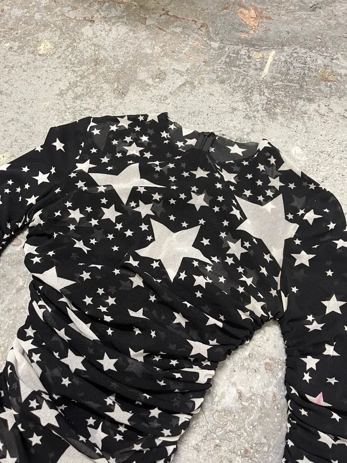 FW2011 Dolce & Gabbana Pleated Star Black Dress - Image 6