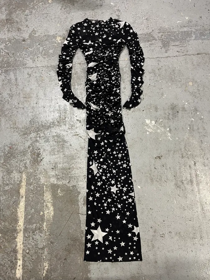 FW2011 Dolce & Gabbana Pleated Star Black Dress - Image 8