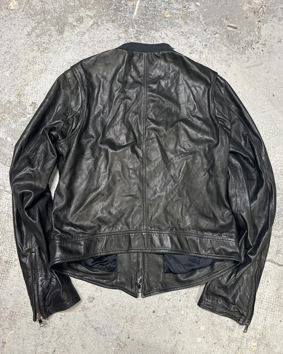 FW2014 Dolce & Gabbana Black Minimalist Biker Leather Jacket - Image 3