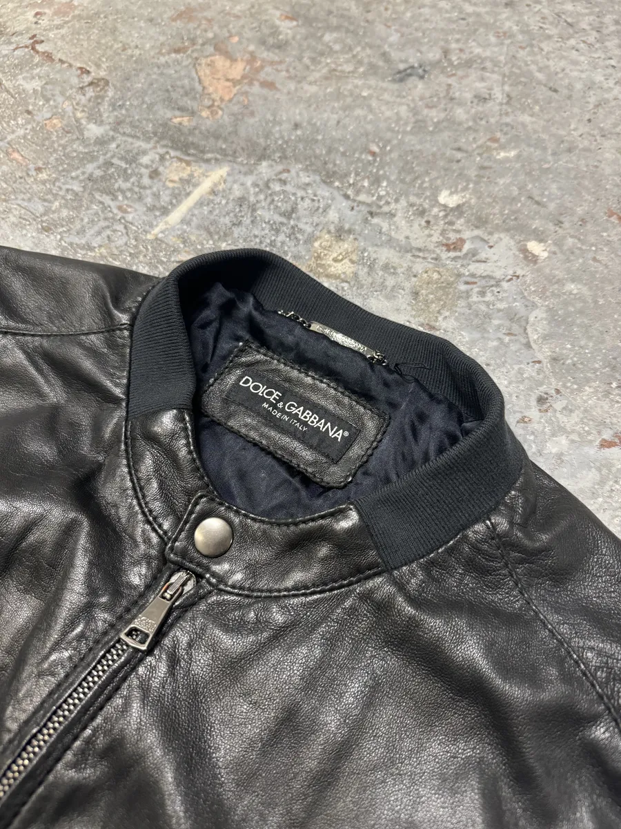 FW2014 Dolce & Gabbana Black Minimalist Biker Leather Jacket - Image 5