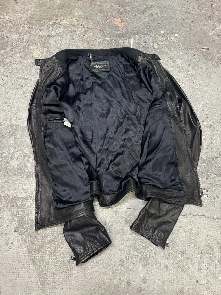 FW2014 Dolce & Gabbana Black Minimalist Biker Leather Jacket - Image 6