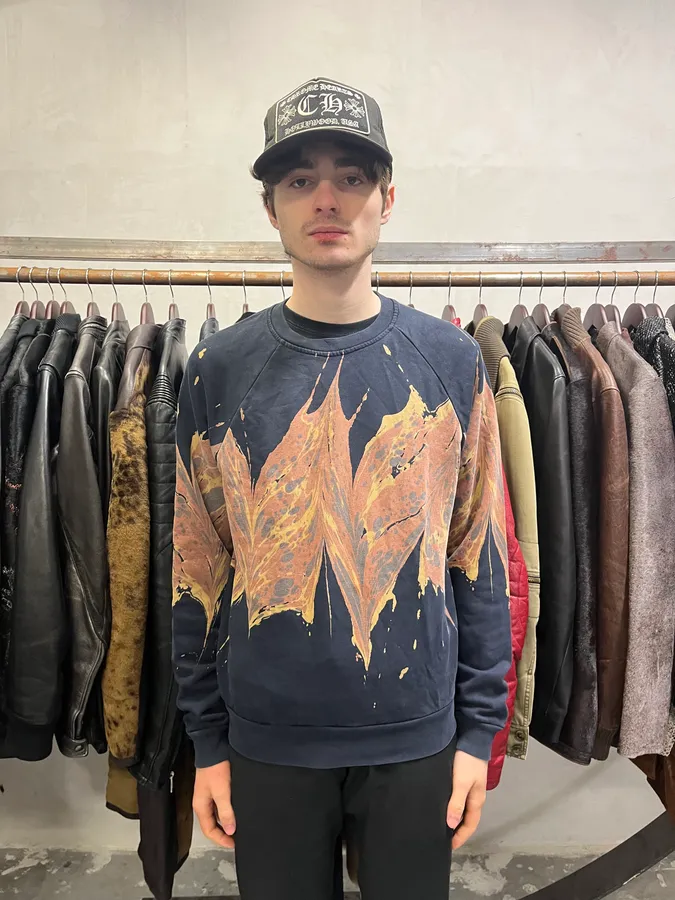 FW2018 Dries Van Noten Splash Navy Crewneck Sweater - Image 4