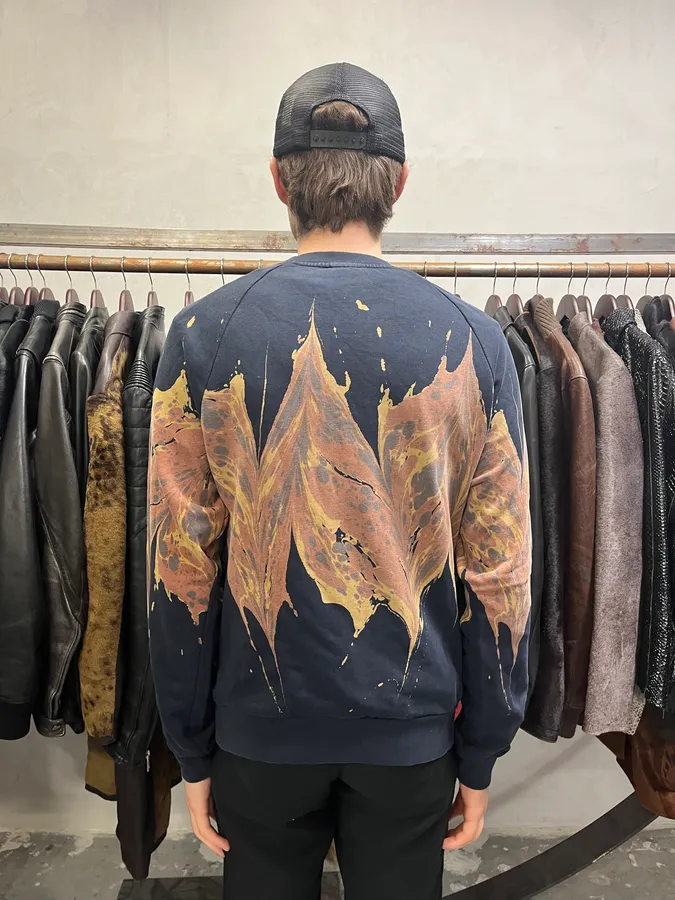 FW2018 Dries Van Noten Splash Navy Crewneck Sweater - Image 5