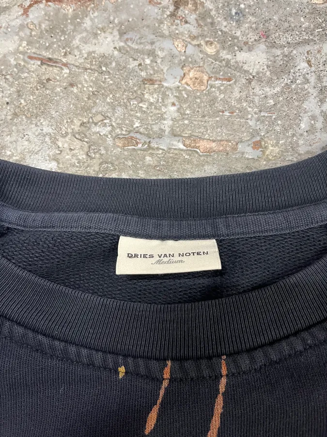 FW2018 Dries Van Noten Splash Navy Crewneck Sweater - Image 8