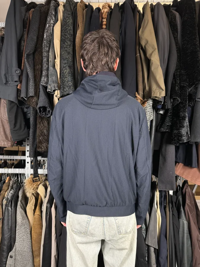 Giorgio Armany Navy Perfored Hooded Jacket - Image 3