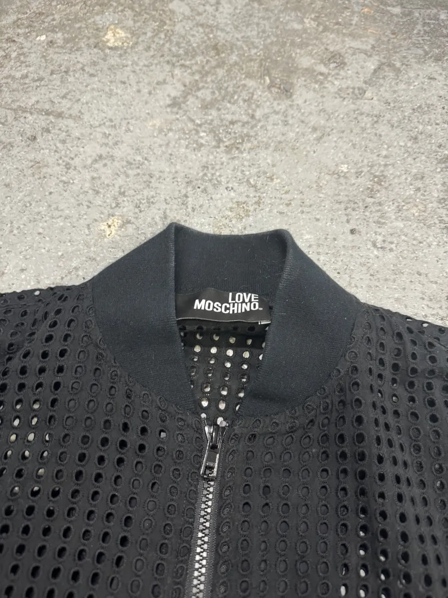 Moschino Black Perfored Light Black Bomber Jacket - Image 4