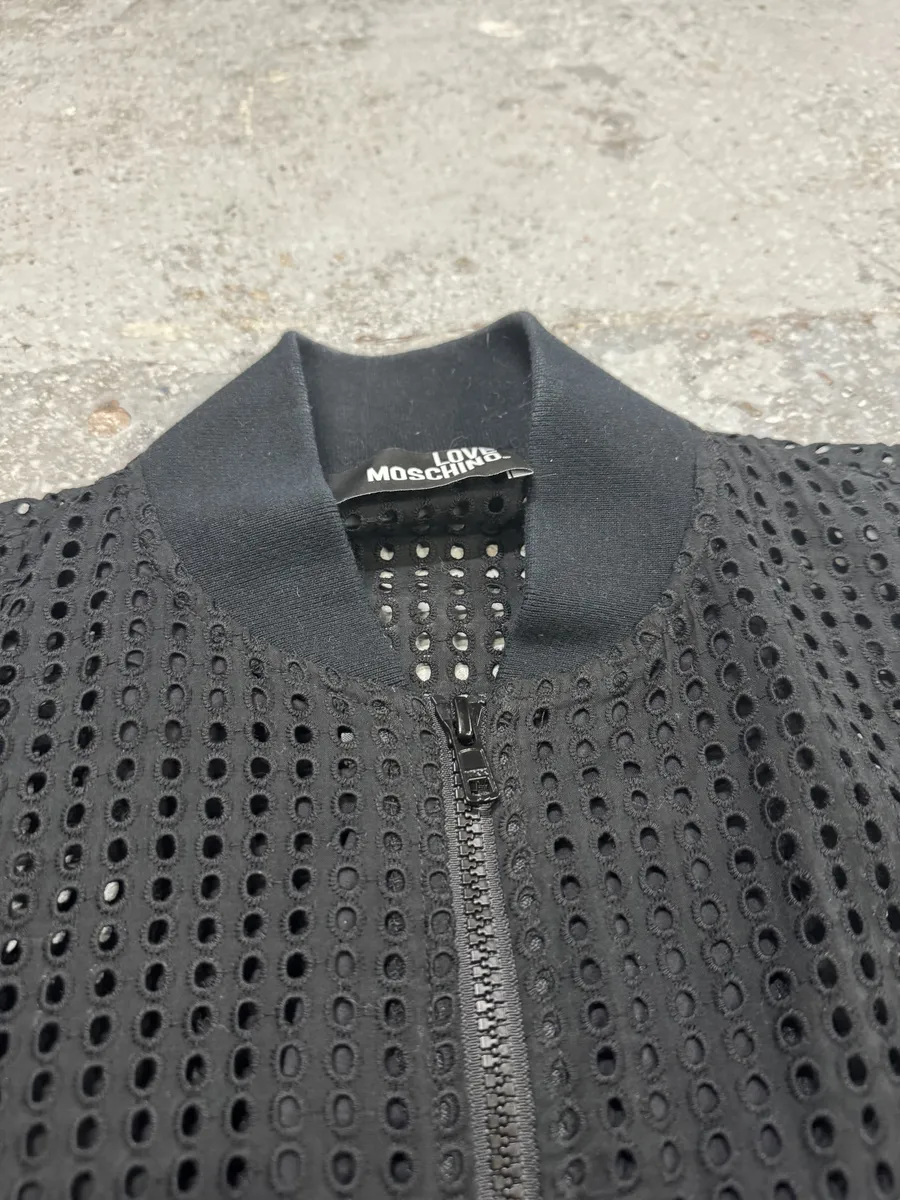 Moschino Black Perfored Light Black Bomber Jacket - Image 6