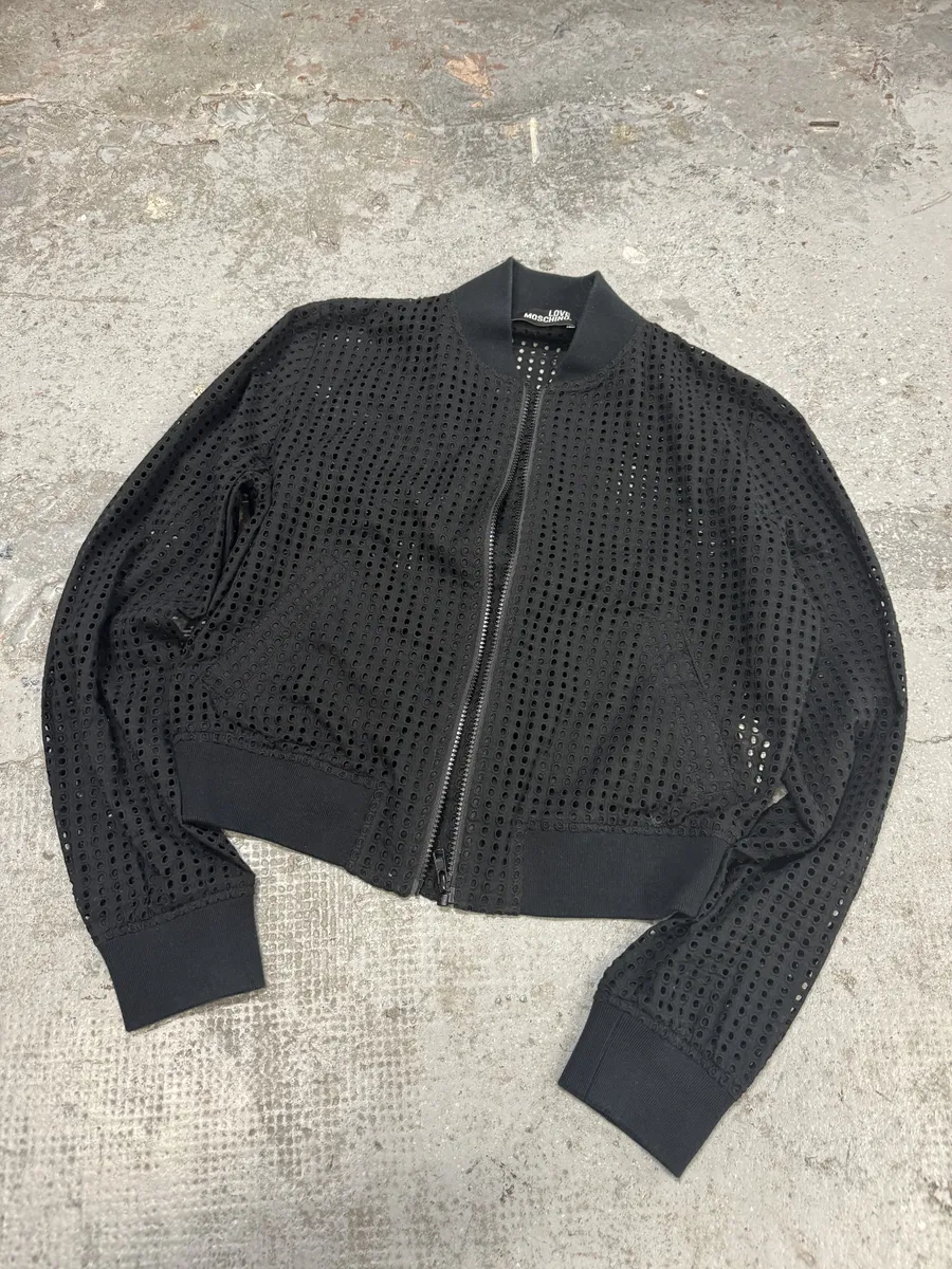 Moschino Black Perfored Light Black Bomber Jacket - Image 7