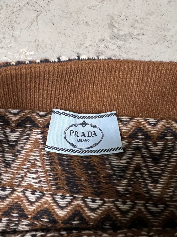 Prada Brown Chevron Patterned Knit Midi Skirt - Image 3