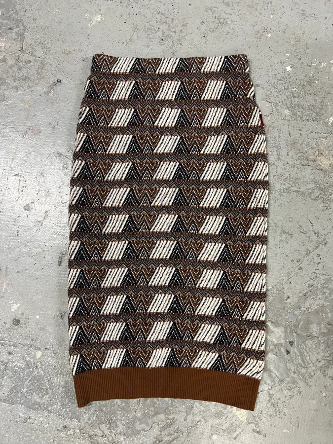 Prada Brown Chevron Patterned Knit Midi Skirt - Image 4