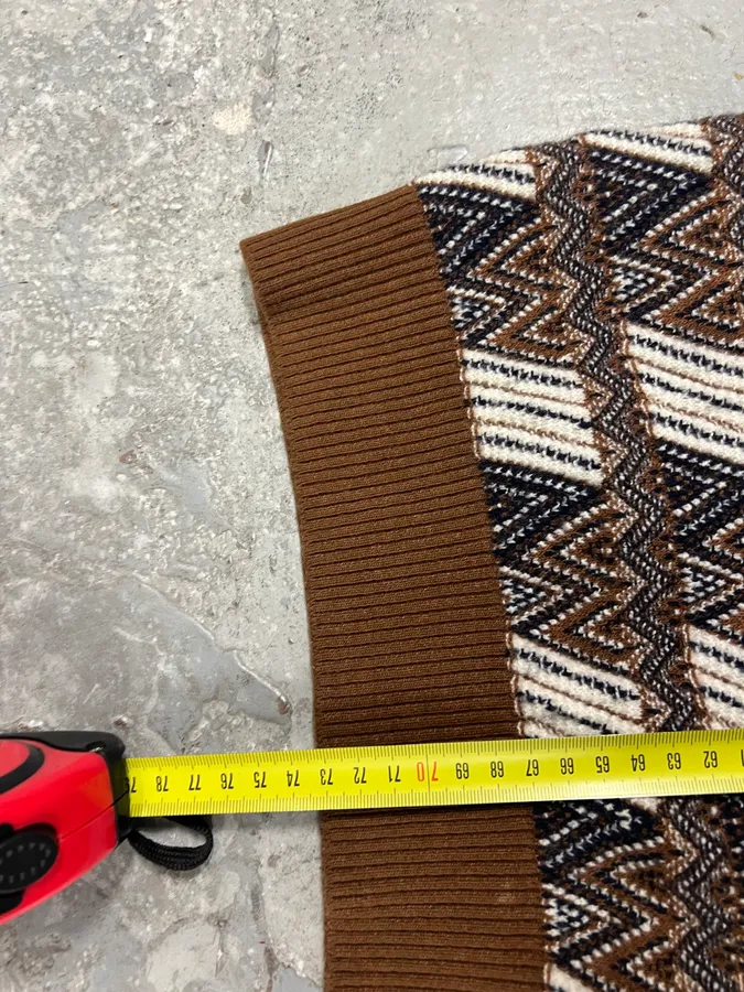 Prada Brown Chevron Patterned Knit Midi Skirt - Image 5