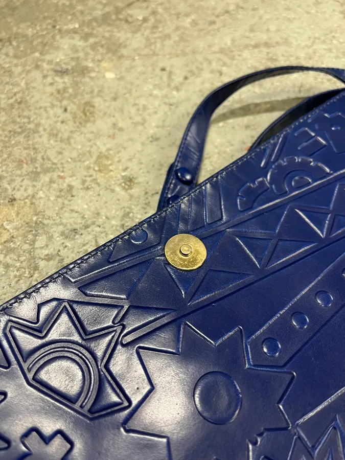 Prada Pictogram Blue Leather Handle Bag - Image 5