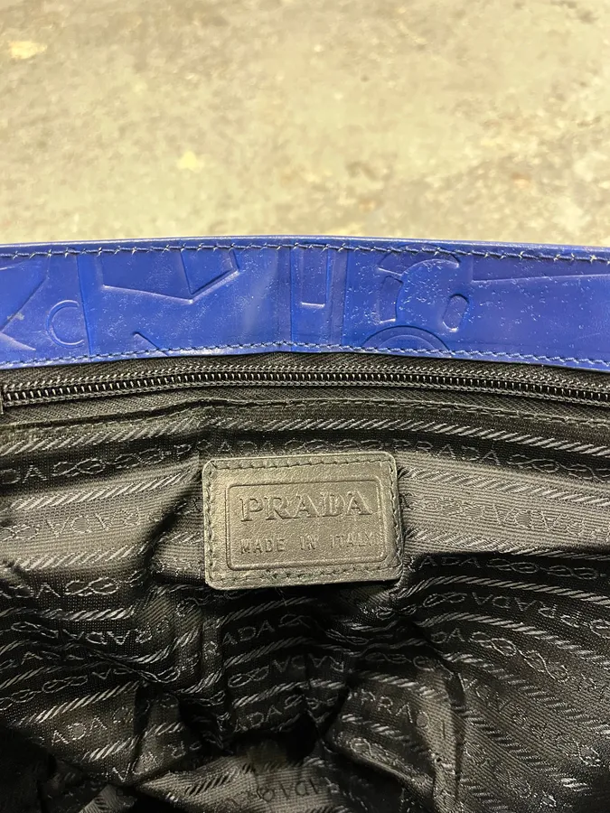 Prada Pictogram Blue Leather Handle Bag - Image 7