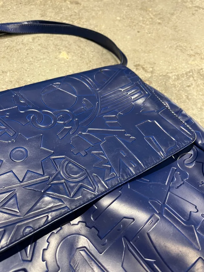 Prada Pictogram Blue Leather Handle Bag - Image 8