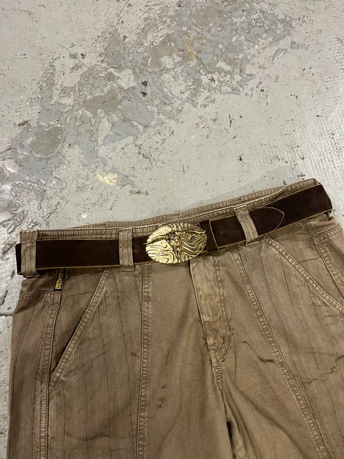 Roberto Cavalli Brown Leather Gold Bull Buckle Belt - Image 3