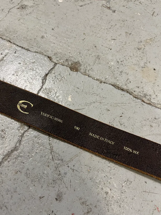 Roberto Cavalli Brown Leather Gold Bull Buckle Belt - Image 8