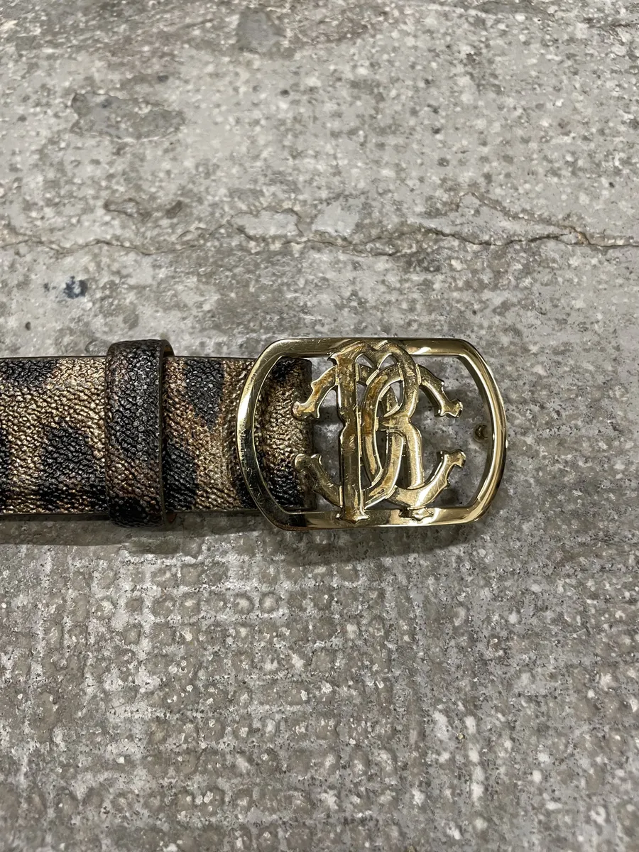 Roberto Cavalli Golden Buckle Leopard Leather Blet - Image 3