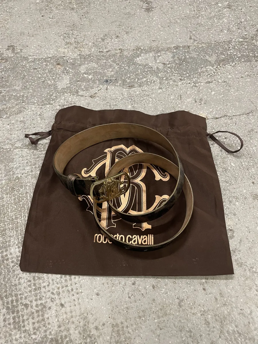 Roberto Cavalli Golden Buckle Leopard Leather Blet - Image 4