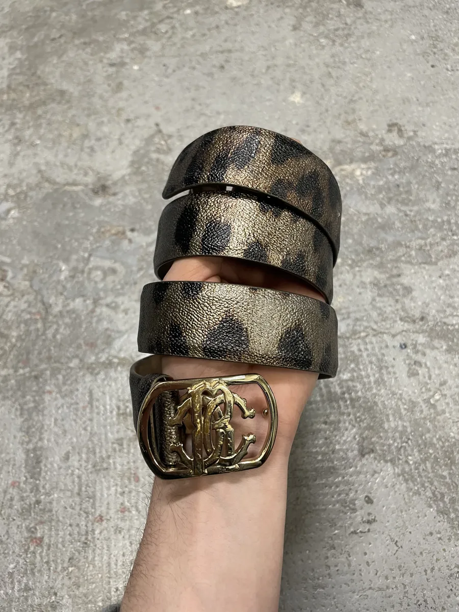Roberto Cavalli Golden Buckle Leopard Leather Blet - Image 5