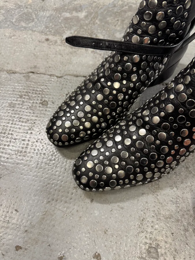 Saint Laurent Studded Black Leather Ankle Boots - Image 3