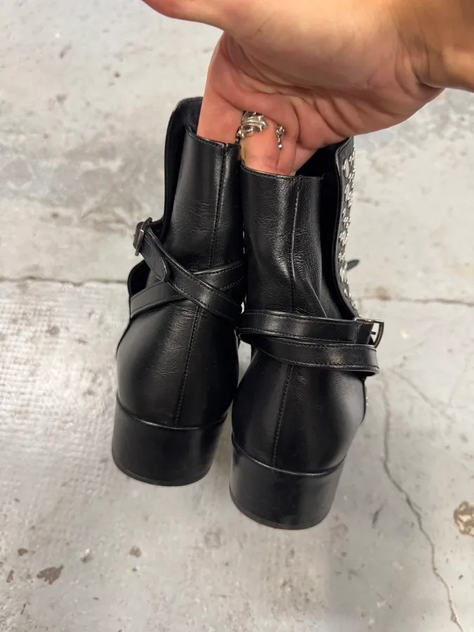 Saint Laurent Studded Black Leather Ankle Boots - Image 4