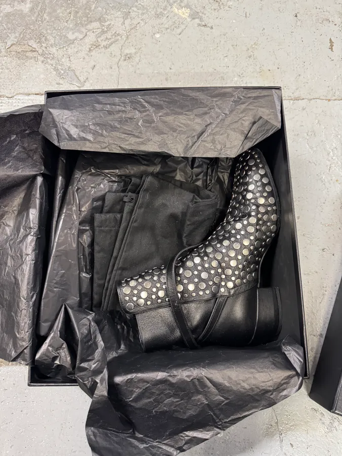 Saint Laurent Studded Black Leather Ankle Boots - Image 6