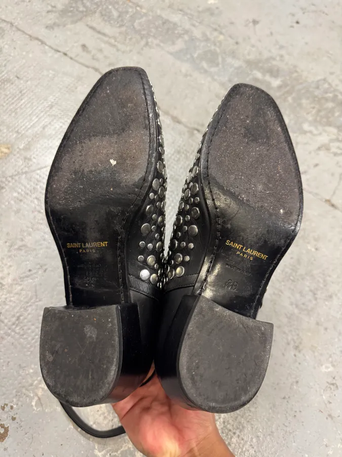 Saint Laurent Studded Black Leather Ankle Boots - Image 9