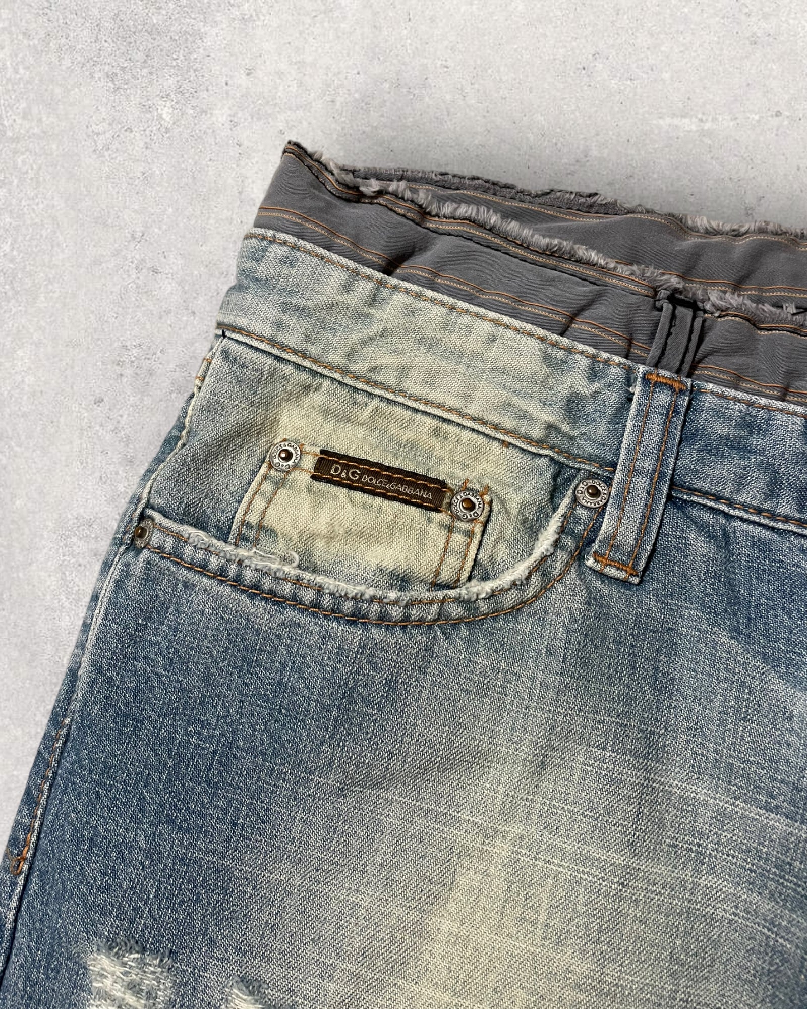 SS05 Dolce & Gabbana Double-Waisted Faded Jeans - Image 4