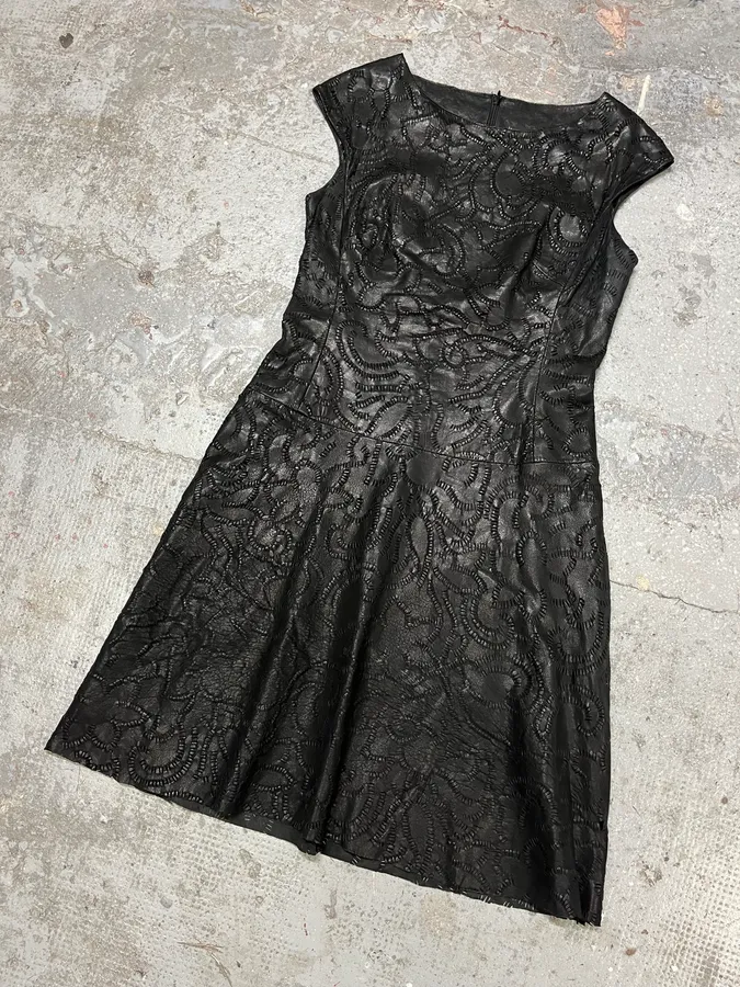SS2002 Plein Sud Black Embroidered Leather Dress - Image 3