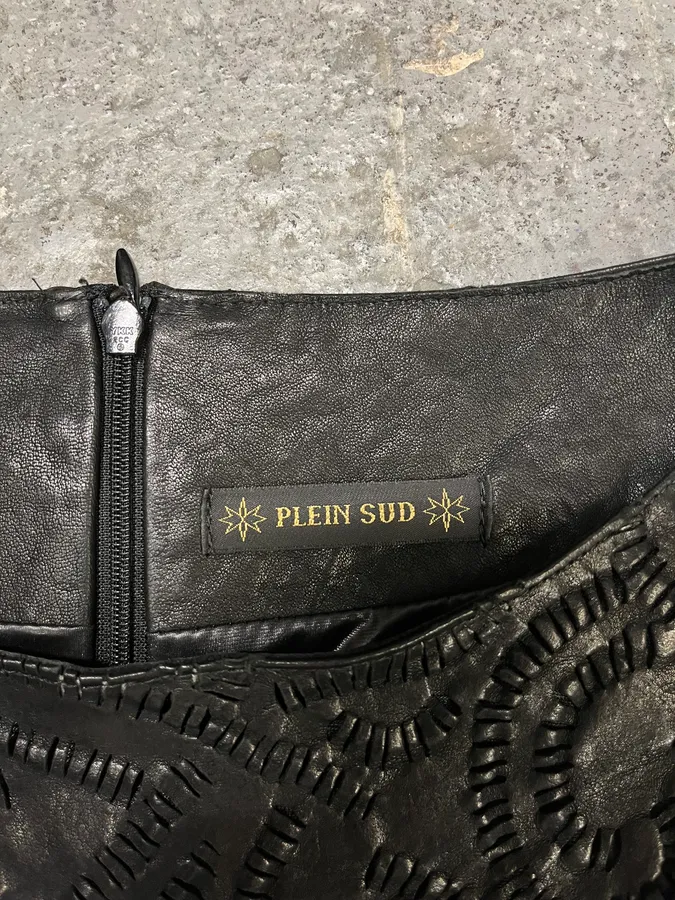 SS2002 Plein Sud Black Embroidered Leather Dress - Image 4