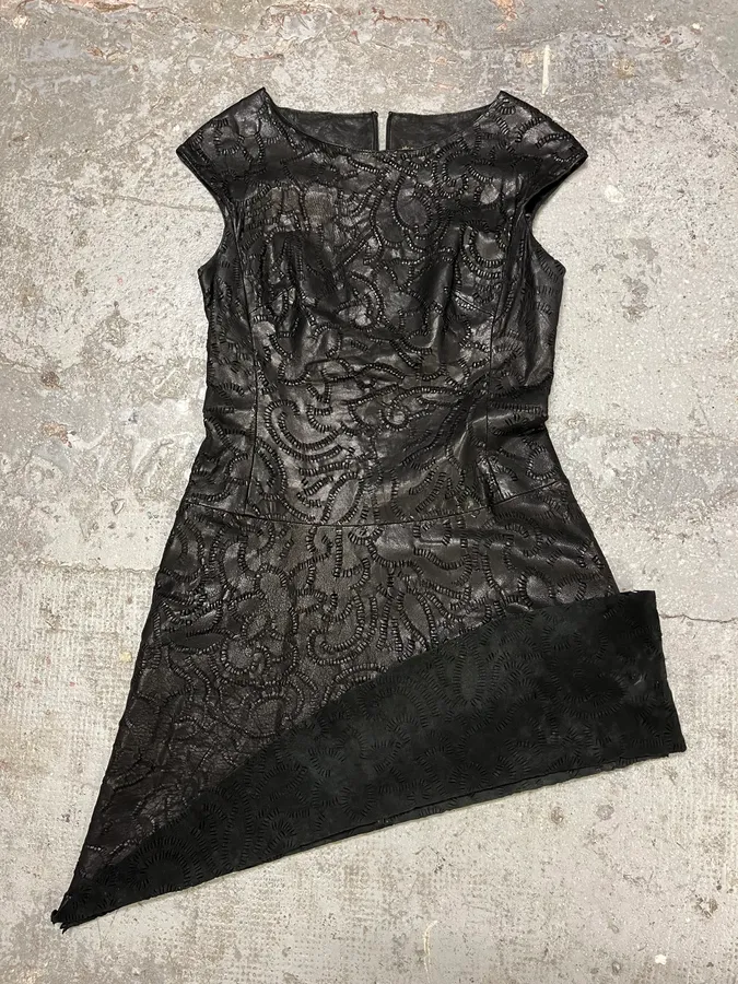 SS2002 Plein Sud Black Embroidered Leather Dress - Image 5