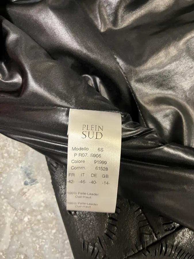 SS2002 Plein Sud Black Embroidered Leather Dress - Image 6