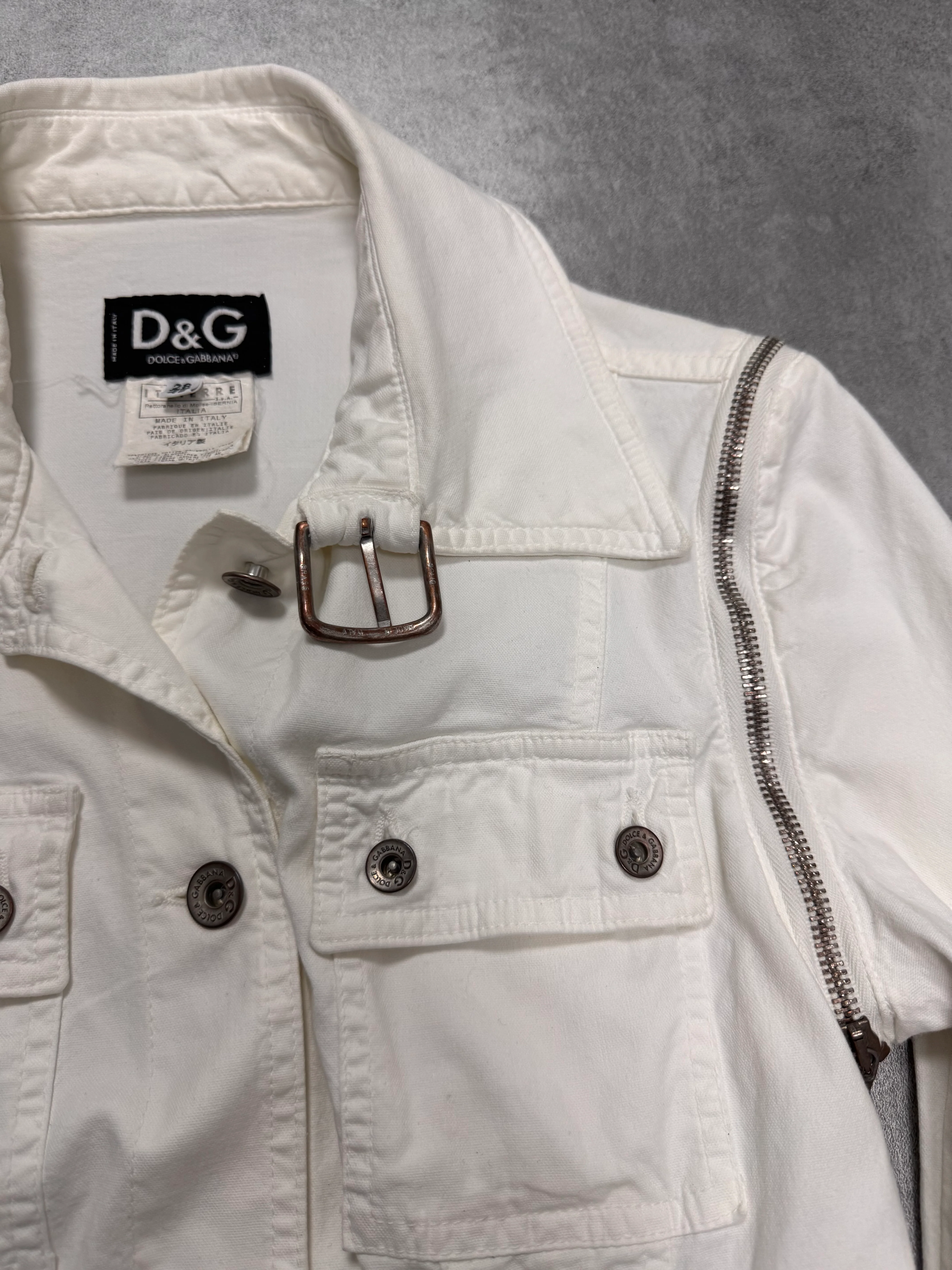 SS2004 Dolce & Gabbana Detachable Zip Cargo White Jacket - Image 5
