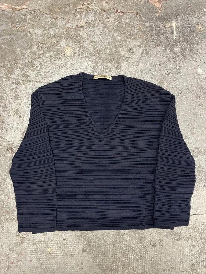 SS2011 Balenciaga Plissed Navy V Top - Image 3