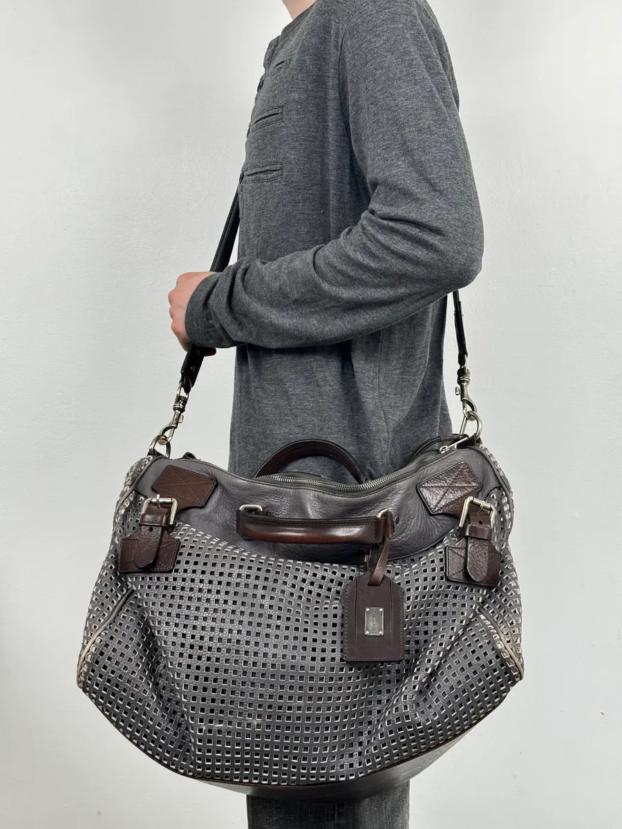 SS2012 Dolce & Gabbana Grey Perfored Week-end Leather Bag - Image 3
