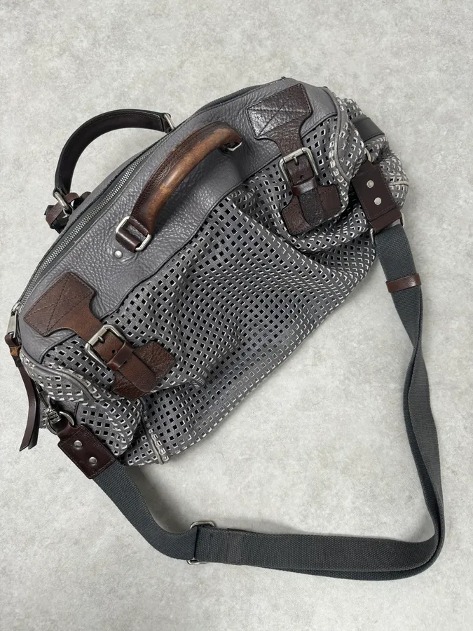 SS2012 Dolce & Gabbana Grey Perfored Week-end Leather Bag - Image 6