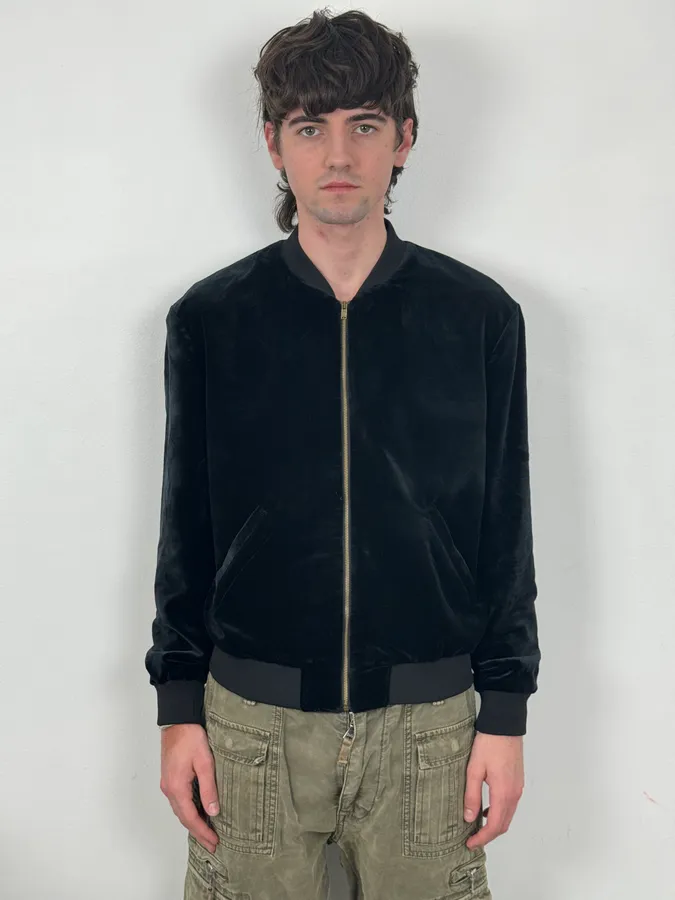 SS2016 Saint Laurent Musical Note Black Velvet Bomber Jacket - Image 3